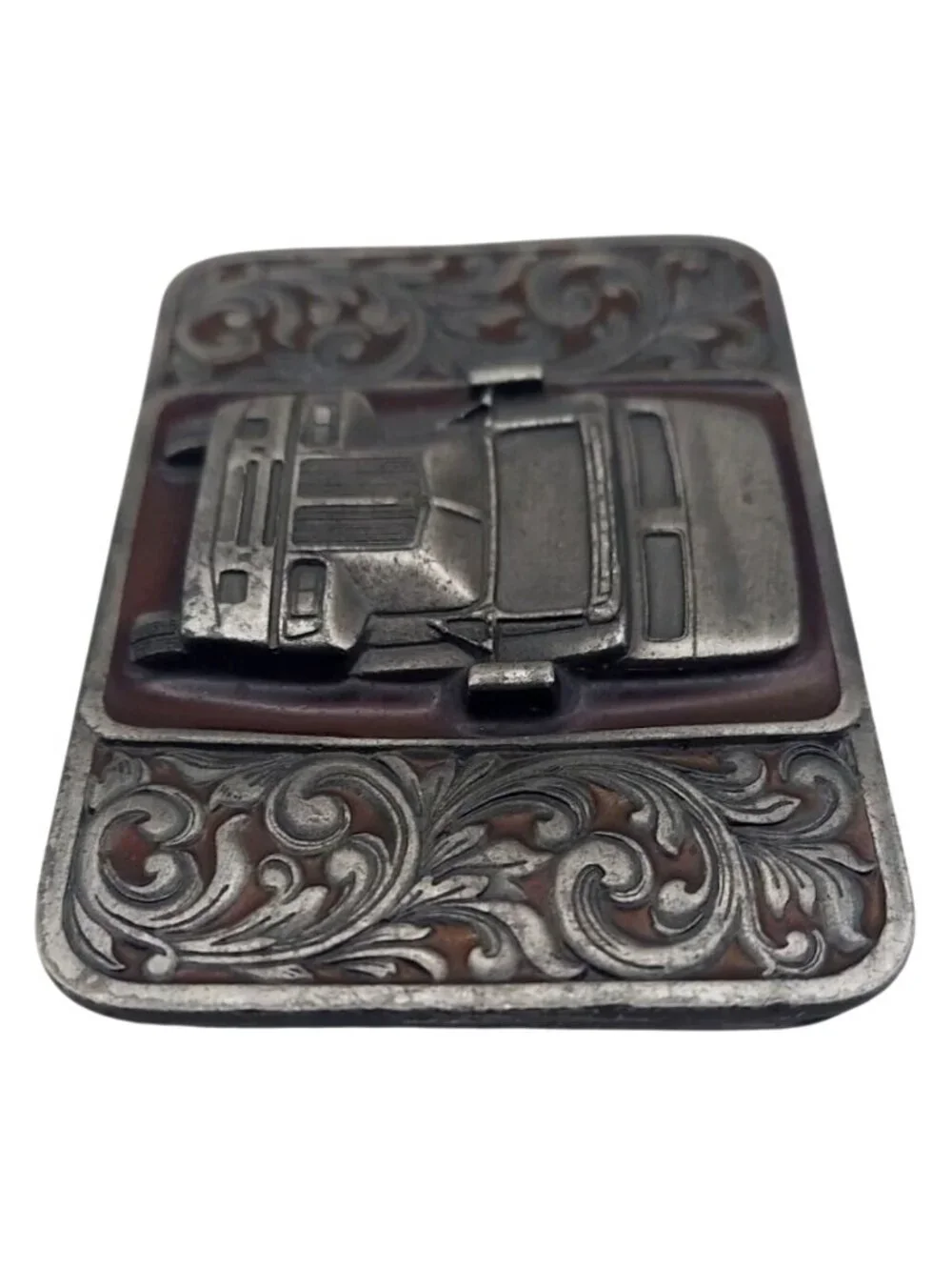 Kenworth Semi Truck Belt Buckle Silvertone Red Enamel Tonkin Bergamot W-420 1992